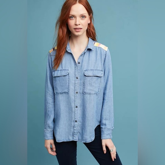 Rails Embroidered Chambray Buttondown Sz sm